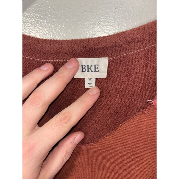 BKE Waffle Henley Mens Sz M Red Raw Edge Pieced Boho Hippie Grunge MT1850 - Picture 4 of 7